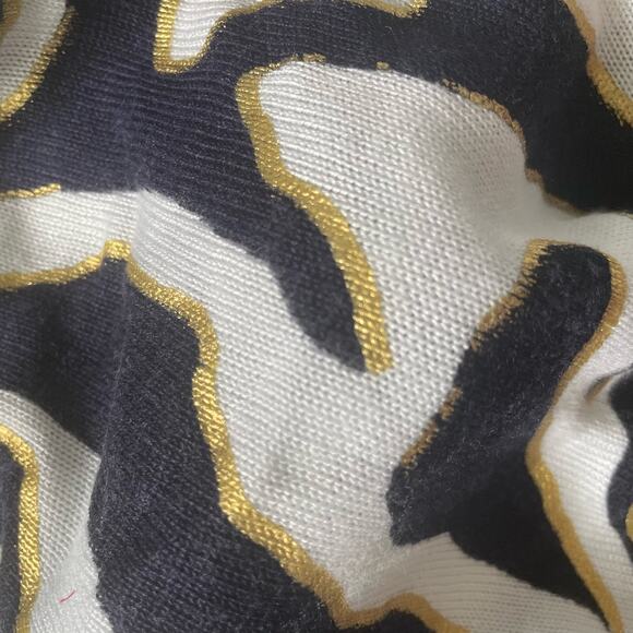 Cache Zebra Print Metallic Gold, Navy, & White Short Sleeve Sweater Small - Picture 3 of 13